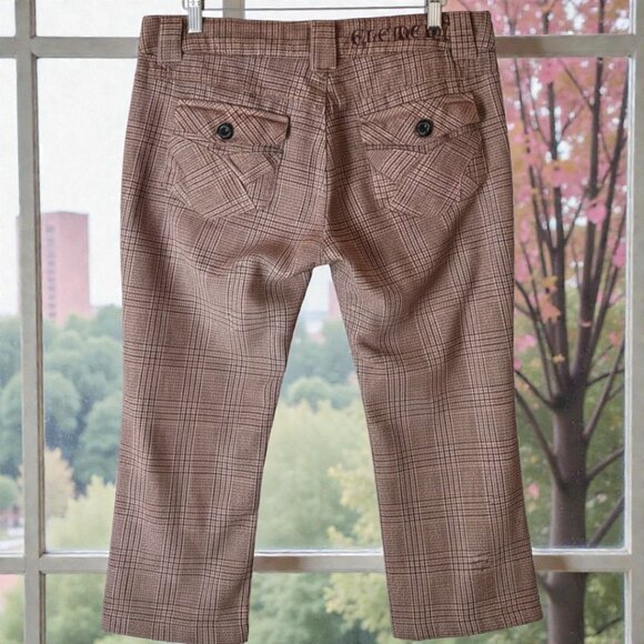 Element Plaid Cropped Pants Size 5–Preppy Skater Girl Capris, Greyish/Tan Check - Picture 3 of 10